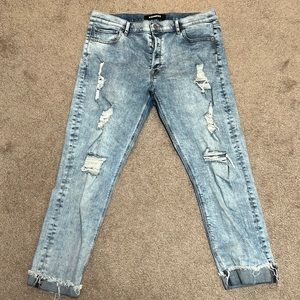 Express Light Blue High Rise Distressed Jeans